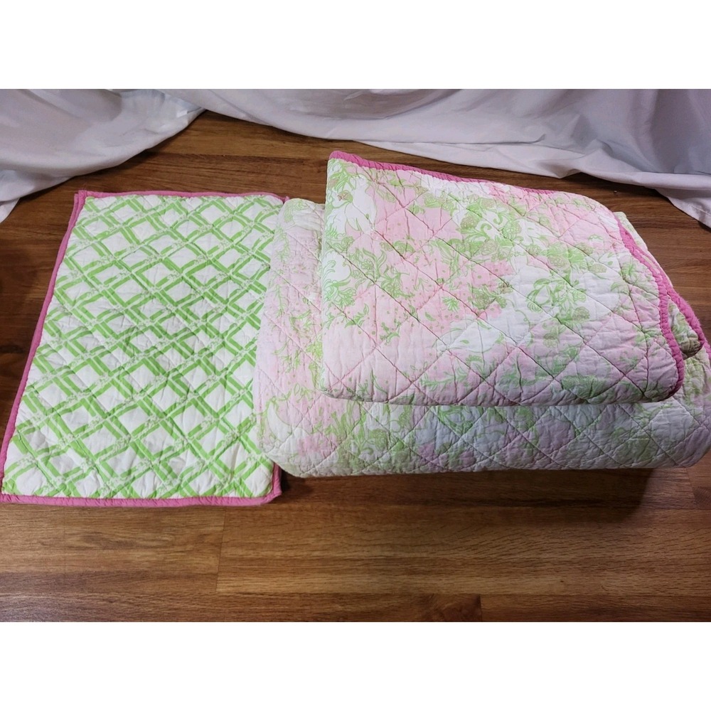 Lilly Pulitzer X Garnet Hill Queen Pink Green Elephant 5 Pieces